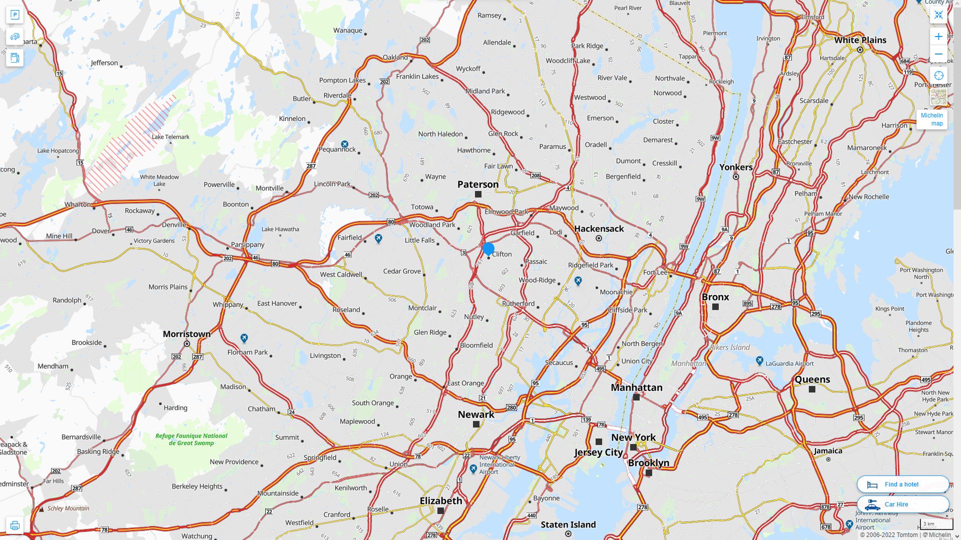 Clifton New Jersey Highway and Road Map